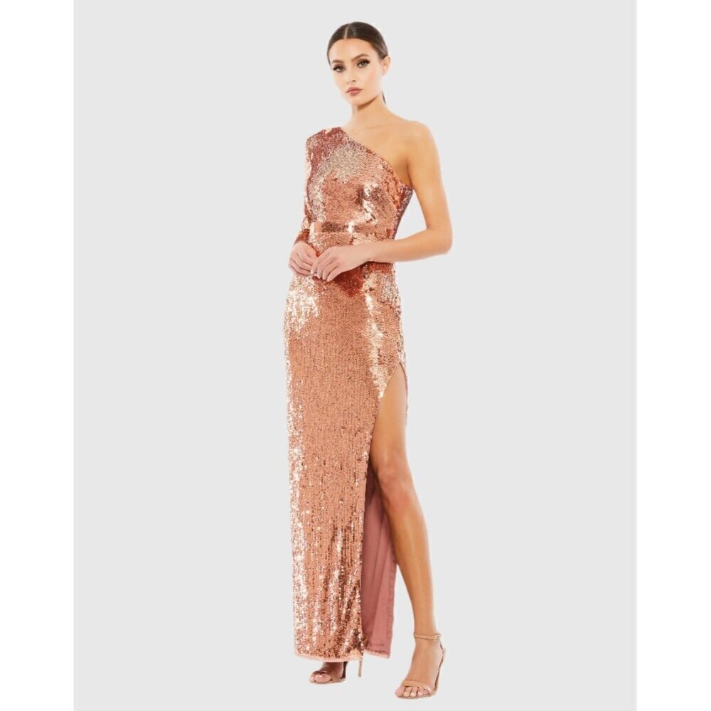 Mac Duggal Size 2 Copper 10788 Sequined Maxi Formal Evening Dress Prom Gown New - Picture 2 of 11